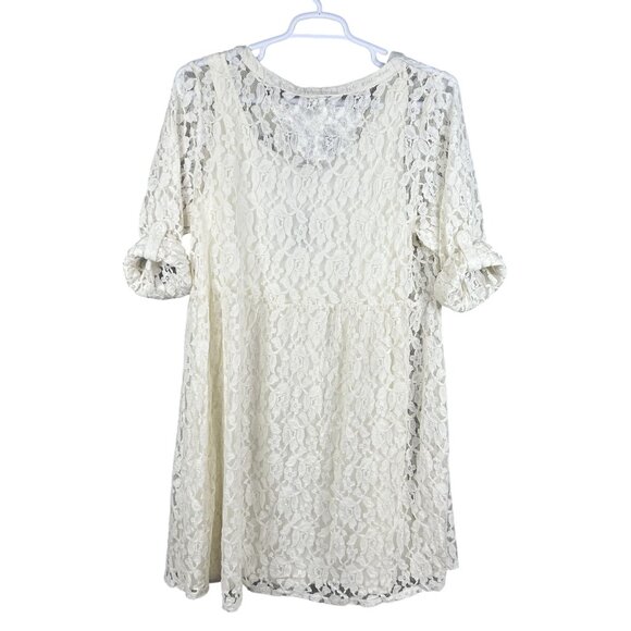 Torrid 2X NWT Womens White Lace Overlay Button-Front Shirt Dress Roll Tab Sleeve - Picture 10 of 16
